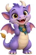 Pip, Jellyhaven’s little purple dragon, cheering.